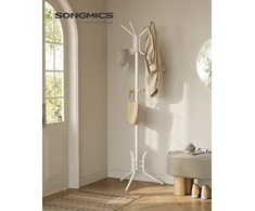Songmics Drabužių kabykla iš plieno ir pušies medienos, balta, 53,5 × 53,5 × 178 cm