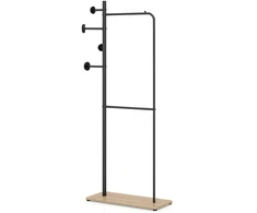 Drabužių kabykla su 2 skersiniais ir 4 kabliukais, natūralios medienos ir juoda, 68,6 × 30,5 × 167,6 cm