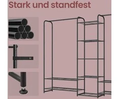 Songmics Drabužių stovas iš plieno su lentynomis 29 x 182,4 x 158,4 cm