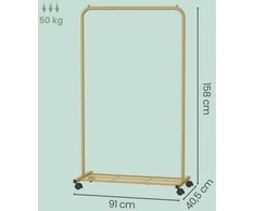 Songmics Drabužių stovas su lentyna 40,5 x 91 x 158 cm, auksinės spalvos