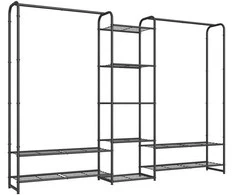Songmics Drabužių lentyna su lentynomis 29 x 183 x 158,4 cm matinės juodos spalvos
