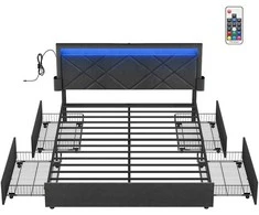 Lova Songmics Dvigulės lovos rėmas 160 x 200 cm su LED ir 4 stalčiais bei įkrovimo stotele