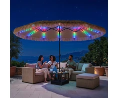 Dvipusis sodo skėtis su 144 LED lemputėmis, rudas ir juodas, 457,2 × 274,3 × 253 cm