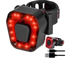 Dviračio galinis žibintas 14 LED, juodas, USB įkrovimas