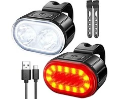 Verk Group Dviračio LED žibintai priekiniai ir galiniai USB įkraunami