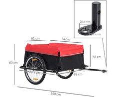 HOMCOM krovininė dviračio priekaba, transportavimo priekaba, juoda su raudona