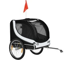 PawHut šunų priekaba dviračių priekaba šunų transporteris dviratis balta+juoda 130x73x90cm