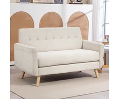 HOMCOM dvivietė sofa, sofa su storomis sėdynės ir nugaros pagalvėlėmis, aksominė išvaizda, minkšta sofa su medinėmis kojelėmis, modernaus stiliaus dvivietė sofa svetainei, miegamajam, smėlio spalvos