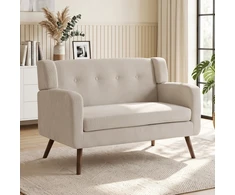 Dvivietė sofa su kišeninėmis spyruoklėmis ir velvetiniu audiniu, smėlinė/riešutmedžio, 118 × 72 × 80 cm