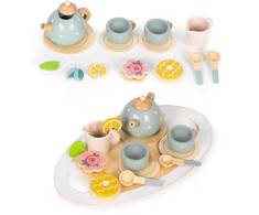 ECOTOYS medinis arbatinukas su puodeliais, 14 dalių rinkinys