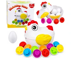 Lean Toys Edukacinis rūšiuoklis su 12 atidaromų kiaušinių ir višta-dėžute, įvairiaspalvis, 17 × 16,5 × 15 cm