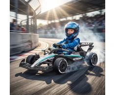 Elektrinis kartingas vaikams, licencijuotas Mercedes-AMG PETRONAS F1, su ličio akumuliatoriumi, juodas, sidabrinis ir mėlynas, 123 × 66 × 39 cm