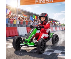 Elektrinis kartingas vaikams su reguliuojamu ilgiu ir dviem varikliais, žalias ir juodas, 98 × 55,5 × 46,5 cm