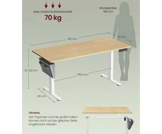 Songmics Reguliuojamo aukščio elektrinis stalas 160 x 70 cm auksinio ąžuolo spalvos
