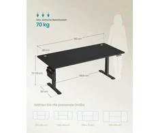 Songmics Reguliuojamo aukščio stalas 180 x 80 x 72-120cm