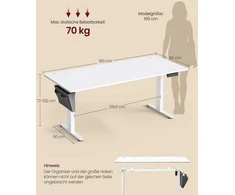 Songmics Reguliuojamo aukščio elektrinis rašomasis stalas 180 x 80 cm debesų spalvos