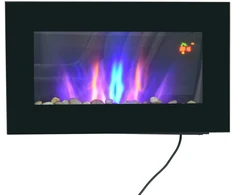 "HOMCOM" elektrinis židinys su LED liepsnos efektu, 1000/2000W 7 spalvų sieninis židinys, elektrinis židinys su nuotolinio valdymo pulteliu, montuojamas ant sienos, juodas