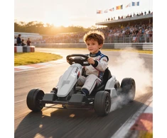 Elektrinis vaikiškas kartingas su galinių ratų pavara ir reguliuojama sėdyne, baltas, 115 × 77 × 55,5 cm
