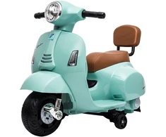 Elektrinis vaikiškas motociklas Mini Vespa GTS dizaino, su atraminiais ratukais, žalias, 66,5 × 38 × 52 cm