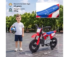 Elektrinis vaikiškas motociklas su licencijuotu HONDA CRF 450R dizainu ir 35 W varikliu, raudonas / mėlynas, 104 × 55 × 67 cm