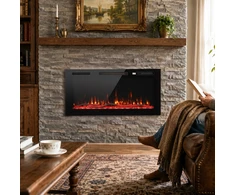 Elektrinis židinys su 3D LED liepsna ir 3 montavimo būdais, juodas, 92 × 11 × 46 cm