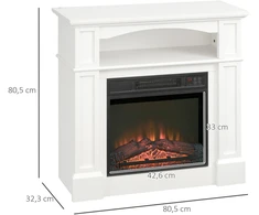 HOMCOM Elektrinis židinys su šildymu, 3D LED liepsnos efektas, lentyna, 1800 W Elektrinis židinys su nuotolinio valdymo pulteliu, laikmačiu, apsauga nuo perkaitimo, skirtas svetainei, miegamajam, baltas