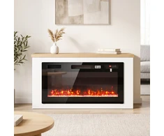 Elektrinis židinys su TV spintele, baltas, 114 × 30 × 60 cm