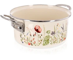 Emaliuotas puodas su gėlių raštu, kreminis, 20 cm