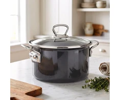Emaliuotas puodas su stikliniu dangčiu, juodas, 18 cm, 1,75 l