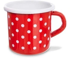 Orion emaliuotas puodelis 400 ml raudonas su žirneliais