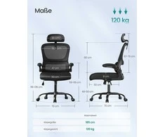 Songmics Ergonomiška biuro kėdė su tinkleliu ir atlenkiamais porankiais