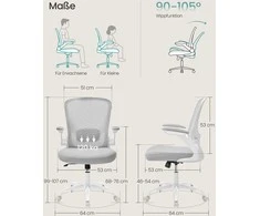 Songmics Ergonomiška biuro kėdė su tinkleliu ir 53 cm sėdyne šviesiai pilka