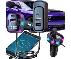 FM Bluetooth siųstuvas automobiliui su 3 USB ir C tipo adapteriu