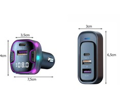 FM Bluetooth siųstuvas automobiliui su 3 USB ir C tipo adapteriu
