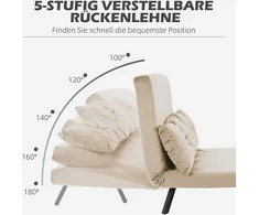 HOMCOM išskleidžiama sofa, poilsio fotelis su lovos funkcija, sulankstoma sofa su aksomo efektu, nugaros pagalvėlė, paminkštinta sofa su reguliuojamu atlošu, smėlio spalvos, 102 x 73 x 81 cm
