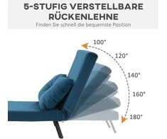 Fotelis HOMCOM išskleidžiama sofa-lova, poilsio kėdė su lovos funkcija, svečių lova, aksominė, reguliuojamas atlošas, mėlyna, 63x73x81 cm