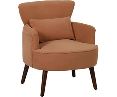Sofa HOMCOM Modernus minkštas fotelis su porankiais, akcentinis fotelis su juosmens atrama, guminio medžio kojelėmis, oranžinis