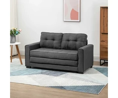 HOMCOM dvivietė sofa-lova, išlankstoma sofa su miegojimo funkcija, lino tekstūros audinys, kaučiukmedis, pilka, 147,5x75x85 cm
