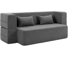 HOMCOM dvivietė porolono sofos lova, sofa-lova su plačiais porankiais, 2 pagalvės, 360 kg keliamoji galia, pilka