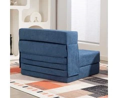 HOMCOM 3-in-1 išskleidžiamas fotelis, sulankstoma sofa-lova su miegamuoju mechanizmu, juosmens pagalvė, flanelinė poilsio kėdė svetainei, tamsiai mėlyna