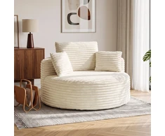 Fotelis su gilia sėdyne ir berėmiu putų dizainu, kreminės baltos spalvos, 130 × 130 × 82 cm