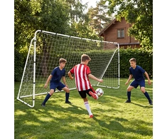 Futbolo vartai su metaliniu rėmu ir PE tinklu, balti, 367 × 124 × 181 cm