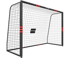 Futbolo vartai su paminkštintu rėmu ir tinklu, juodi ir raudoni, 300 x 120 x 200 cm