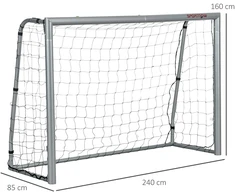 Sportnow HOMCOM Futbolo vartai su PE tinkleliu, futbolo vartai vaikams ir suaugusiems, 240 x 85 x 160 cm, plienas, PE, sodui, futbolo treniruotėms, pilkos spalvos