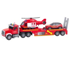 Lean Toys Gaisrininko žaidimų rinkinys: sunkvežimis, sraigtasparnis, automobilis su šviesomis ir garsais
