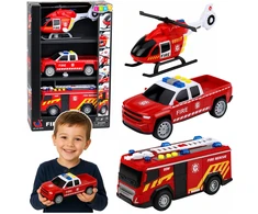 Lean Toys Gelbėjimo transporto priemonių rinkinys su šviesos ir garso efektais, raudonas, 3 vnt.