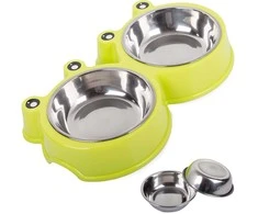 Dvigubas maisto ir vandens dubenėlių rinkinys šunims ir katėms 0,3l x 2
