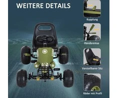 HOMCOM vaikiškas kartingas, pedalinis automobilis su rankiniu stabdžiu, nuo 3 metų, žalias, 99x65x56 cm