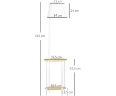 HOMCOM toršeras, pastatoma lempa su 2 lentynėlėmis, 40 W toršeras su lininiu gaubtu, pastatomas šviestuvas, metalinis baltas, aukštis 162 cm, be lemputės