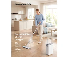 Songmics Grindų šluotos rinkinys su kibiru ir 4 užvalkalais, baltas–pilkas, 26 × 17 × 36 cm